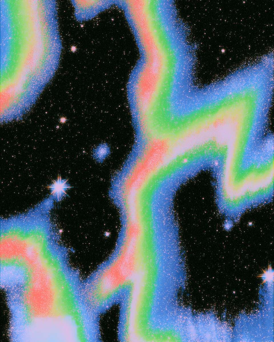 An open-space map — starfield crossed by bands of colour